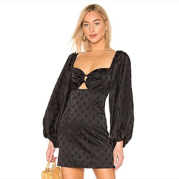 REVOLVE Dresses & Skirts - Revolve c/meo collective black floral satin puff sleeve mini dress